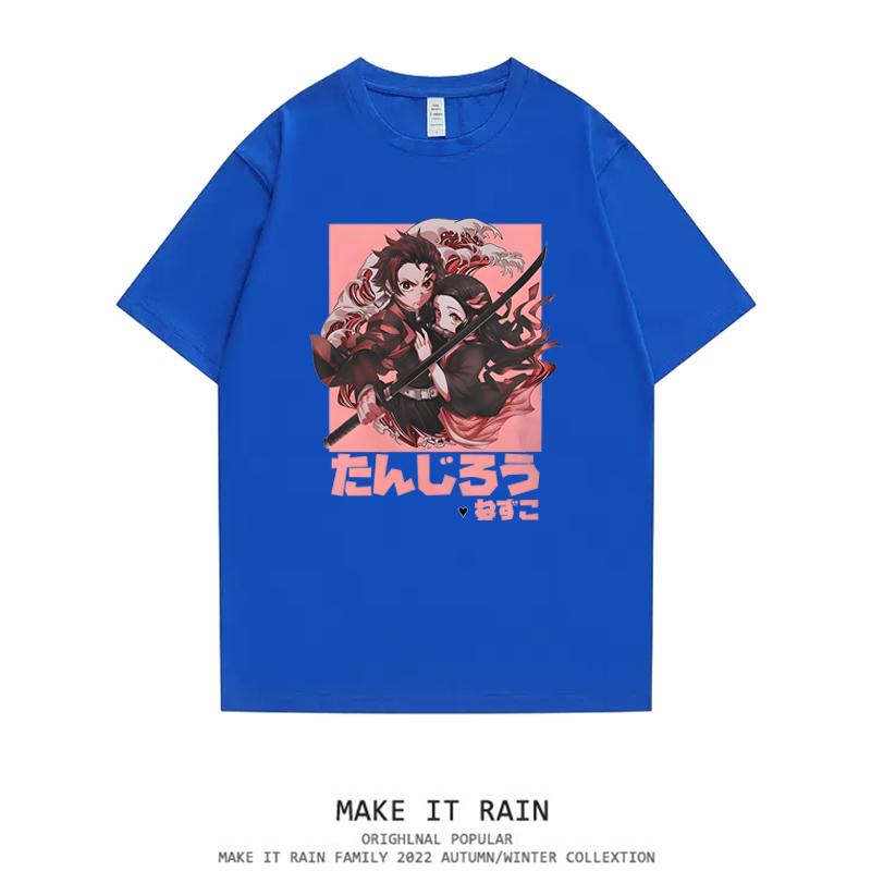 Ghost Exterminating Blade Two Dimensional Animation Peripheral Fun Men's and Women's Crew Neck Retro T-Shirt Summer Clothing