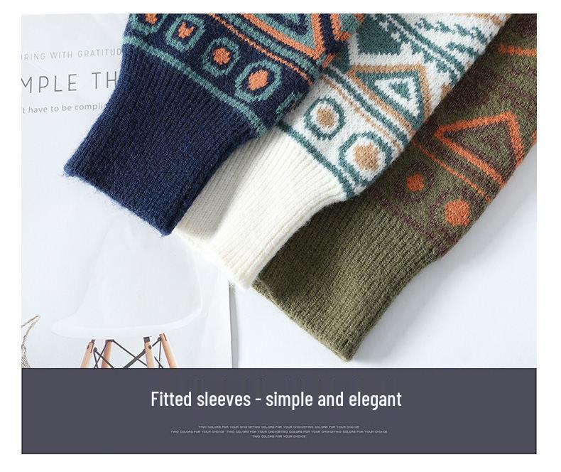 Pulover Rotund Etnic 2025: Pulover coreean gros, cu tricotaj larg, pentru cuplu