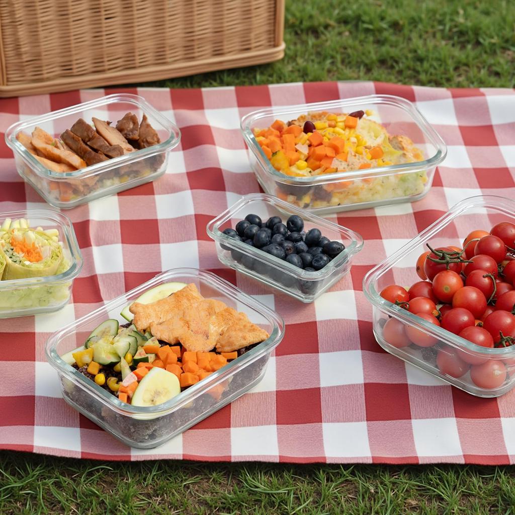 S SALIENT Skleněná sada nádob na skladování a do mikrovlnné trouby, Šedá, Tepelně odolné nádoby, Vzduchotěsné, Tupperware, Na přípravu předem, Obdélníkové, Trouba, Myčka nádobí, Bezpečné, 6,