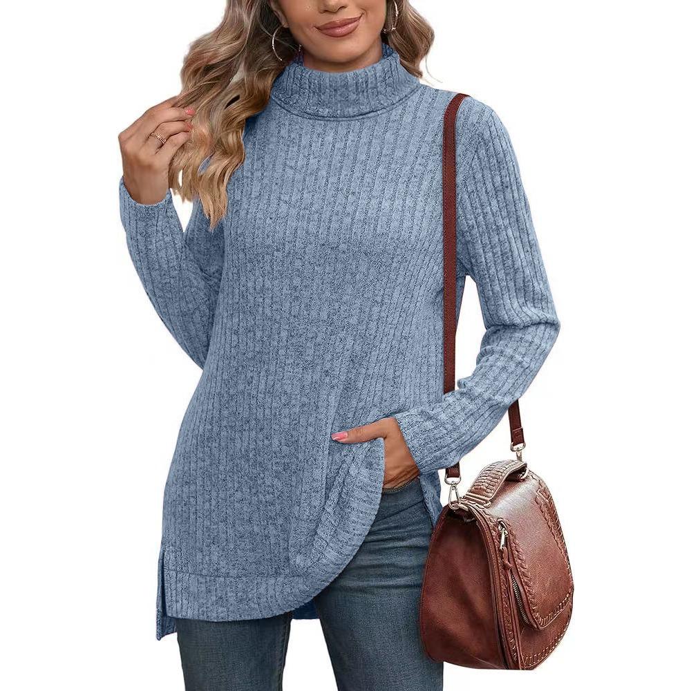 Women's Fall/Winter Sweaters New Arrival Solid Color High-Neck Sweater Women's Loose-Fit T-Shirt Top
