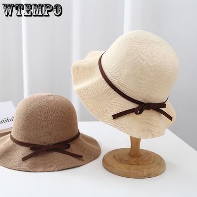 Women's Bow Fisherman Hat Straw Hat Sun Protection and Sunshade Hat Spring and Summer