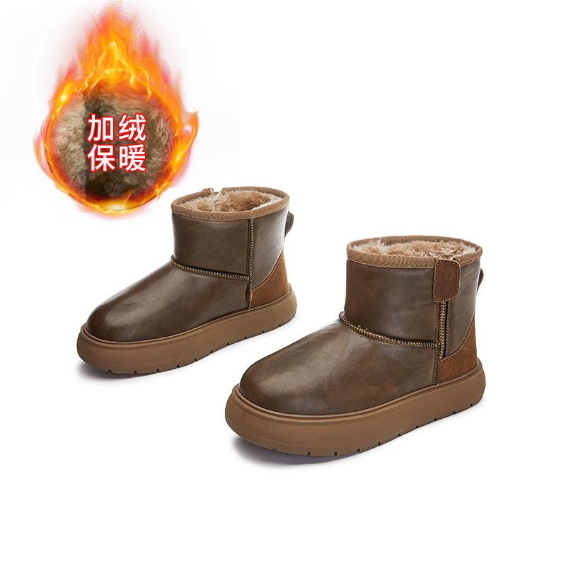 Leather warm snow boots women's winter new fashion short tube versatile short boots women's thick-soled retro Martin boots