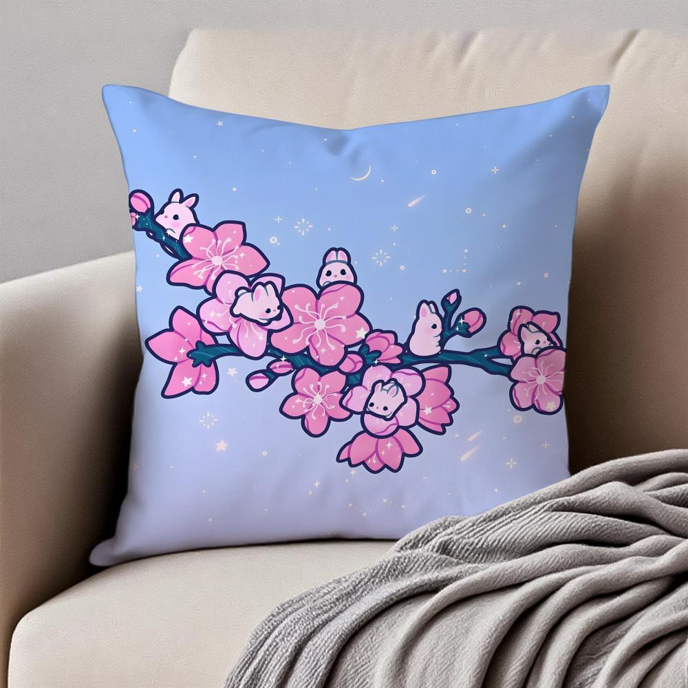 Beautiful Cherry Blossoms Cushion Cover Pillowcase Antidustmite Invisible Zipper Short Plush Sofa Cushion