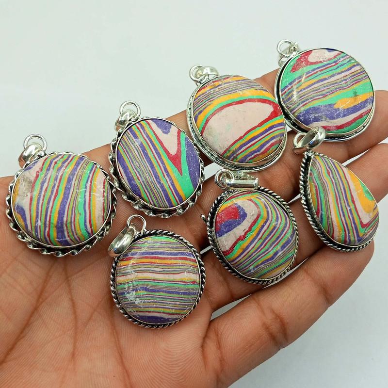 Red Calsilica Gemstone 925 Sterling Silver Plated Handmade 5 PCs Fancy Pendants Jewelry SEN-138