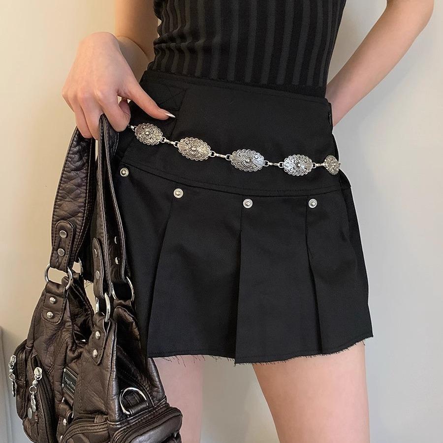 Ethnic Style Ancient Silver Metal Waist Chain Women'S Skirt Retro Chain Belt Decoration Suit Pants Accessories