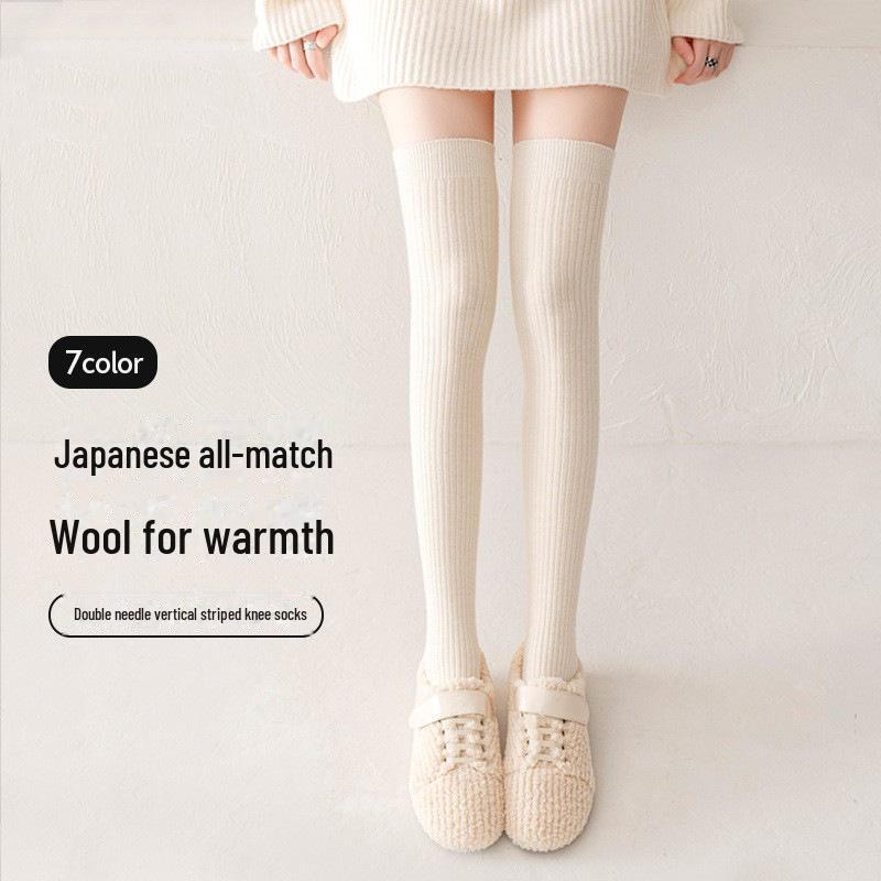 

Women s Wool Over-the-Knee Socks - White, Velvet-Lined, Autumn & Winter Stockings