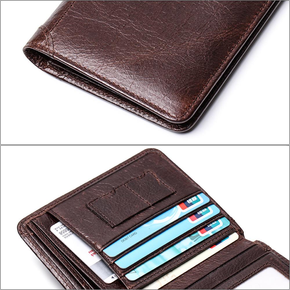 Oil Wax Leather Short Wallet, Leather Anti-Magnetic Dollar Clip, Multi-Card Position Can Be Used As Rfid Card Bag, First Layer Leather Wallet