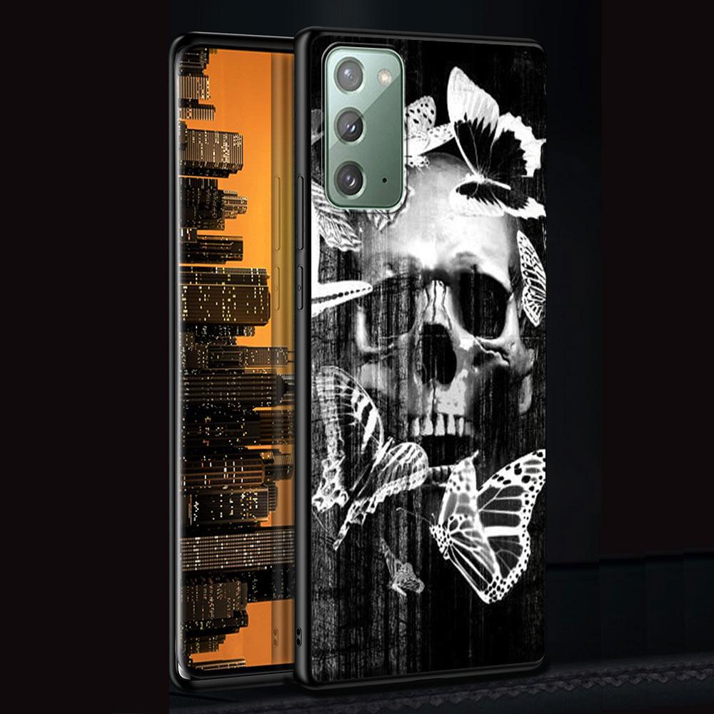 Retro Skull Butterfly Case for Samsung Galaxy Note 20 Ultra 10 Lite 9 8 A53 A52 S23 S22 S21 S20 Plus Silicone Black Phone Cover