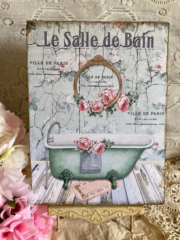 

Shabby Chic French Country Le Salle De Bain Bath Tub Plaque Sign Decorative Retro Metal Tin Sign Vintage Sign for Home Co 20x30cm（7.8x11.8inch）