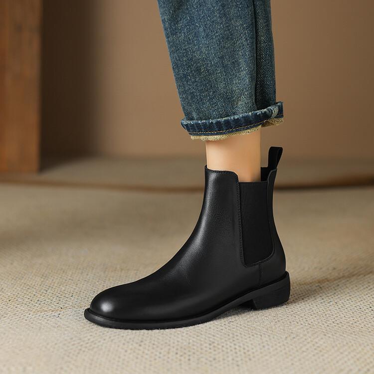 Fashion 2025 New Autumn Genuine Leather Women Boots Round Toe Chunky Heel Boots for Women Concise Ankle Boots Winter Boots Chelsea Boots