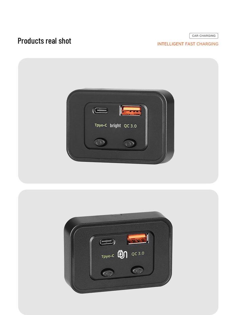 48W Dual Switch Fast Charge Car Charger with PD & QC for 12V/24V Vehicles