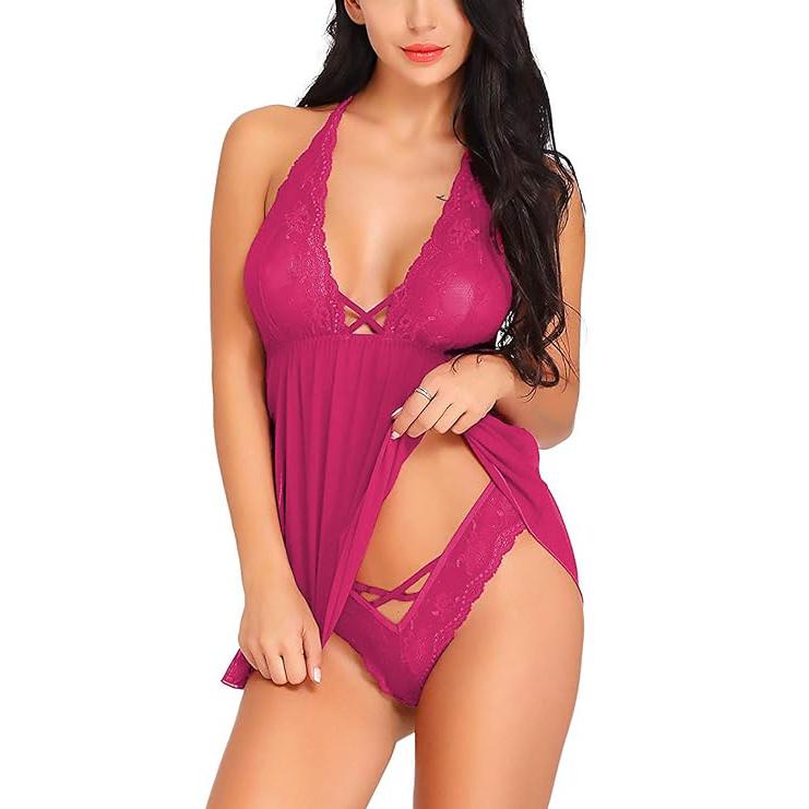 Women's Lace & Polyamide Spandex Floral Above knee Baby Doll