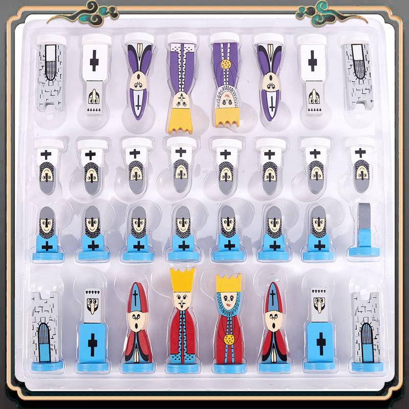 Premium 2X Wooden Chess Children'S Gifts Cartoon Modeling Chess Toys