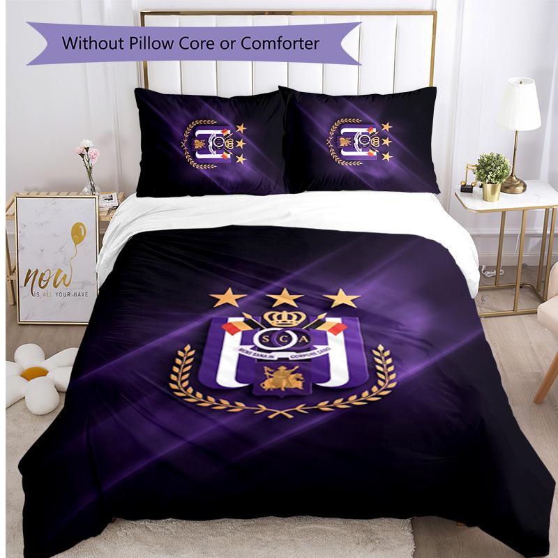 Set Lenzuola 3 Pezzi Stampato FC Anderlecht Traspirante Copripiumino con Federe Biancheria da Letto Decorativa per Camera da Letto Casa