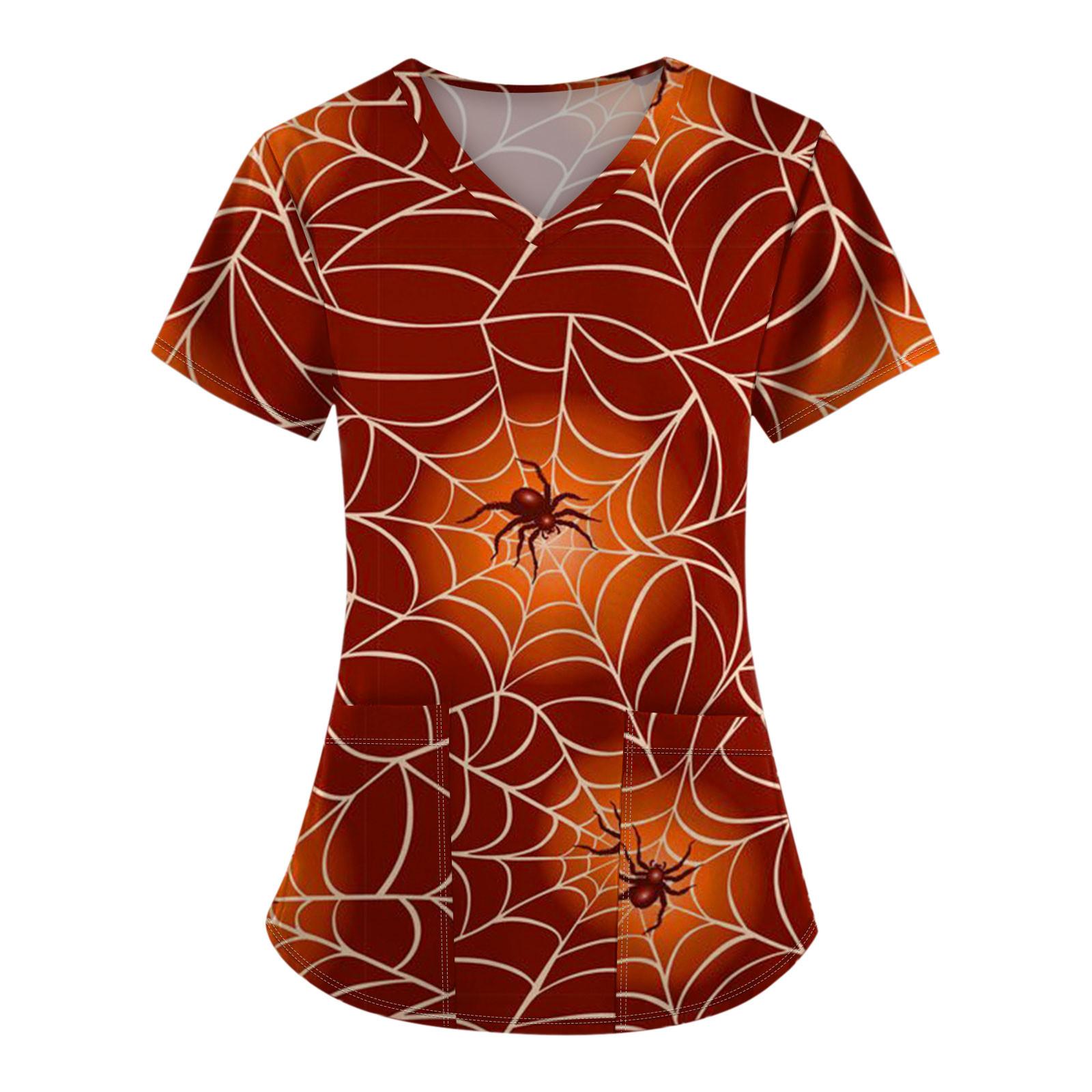 

Женская модная футболка с коротким рукавом и v-образным вырезом с карманом на Хэллоуин XXXL красный