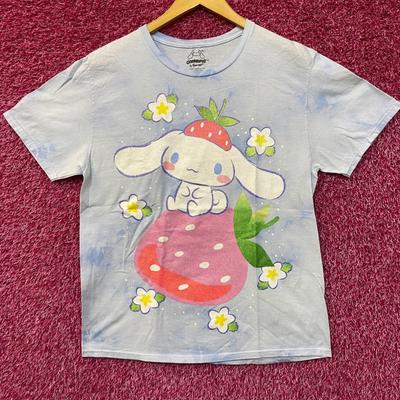 Sanrio Cinnamoroll Jordgubb Kawaii Blå Grafiskt Tryck Glittrig T-shirt