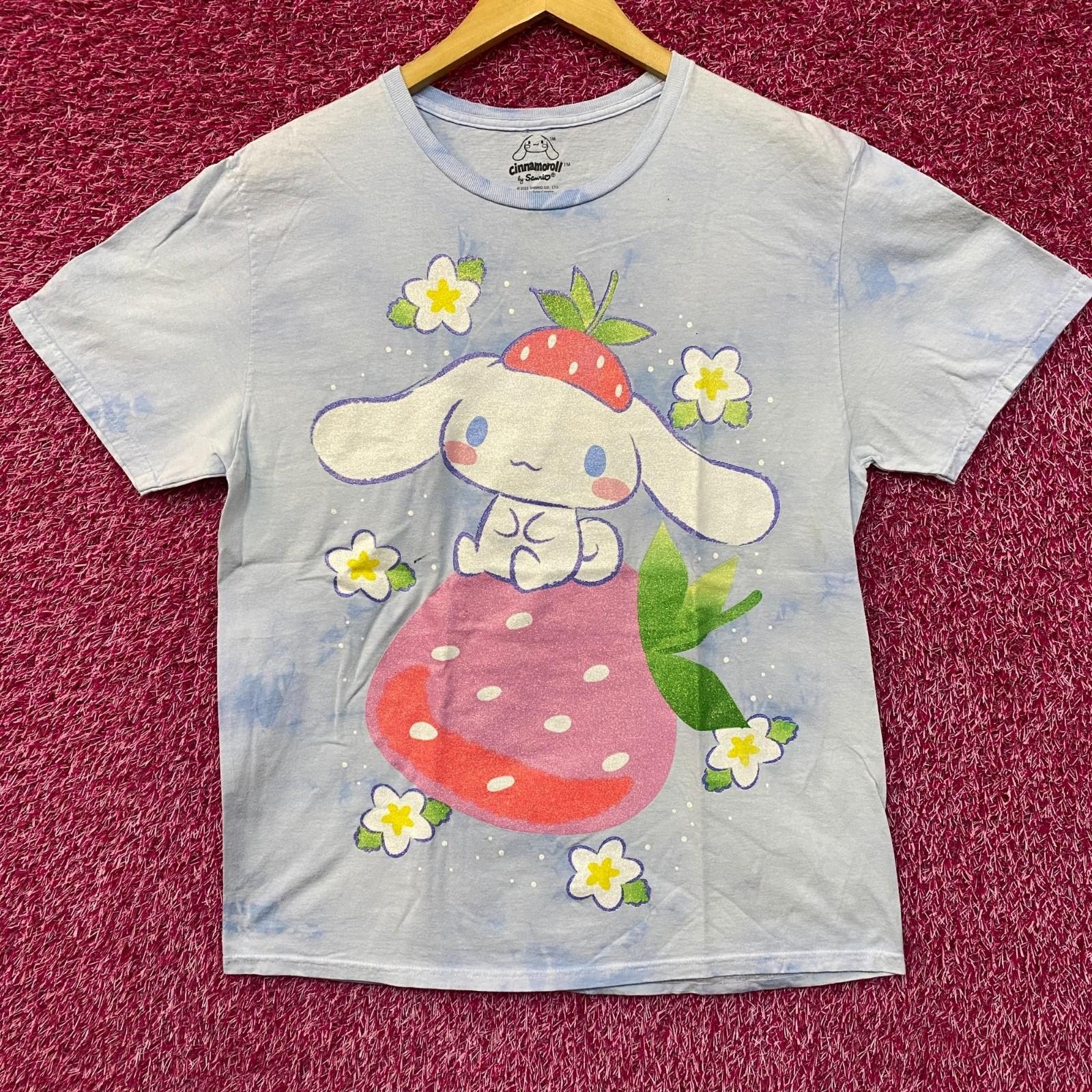 Sanrio Киннаморолл Клубника Каваи Синий Графический Принт Мерцающая Футболка L