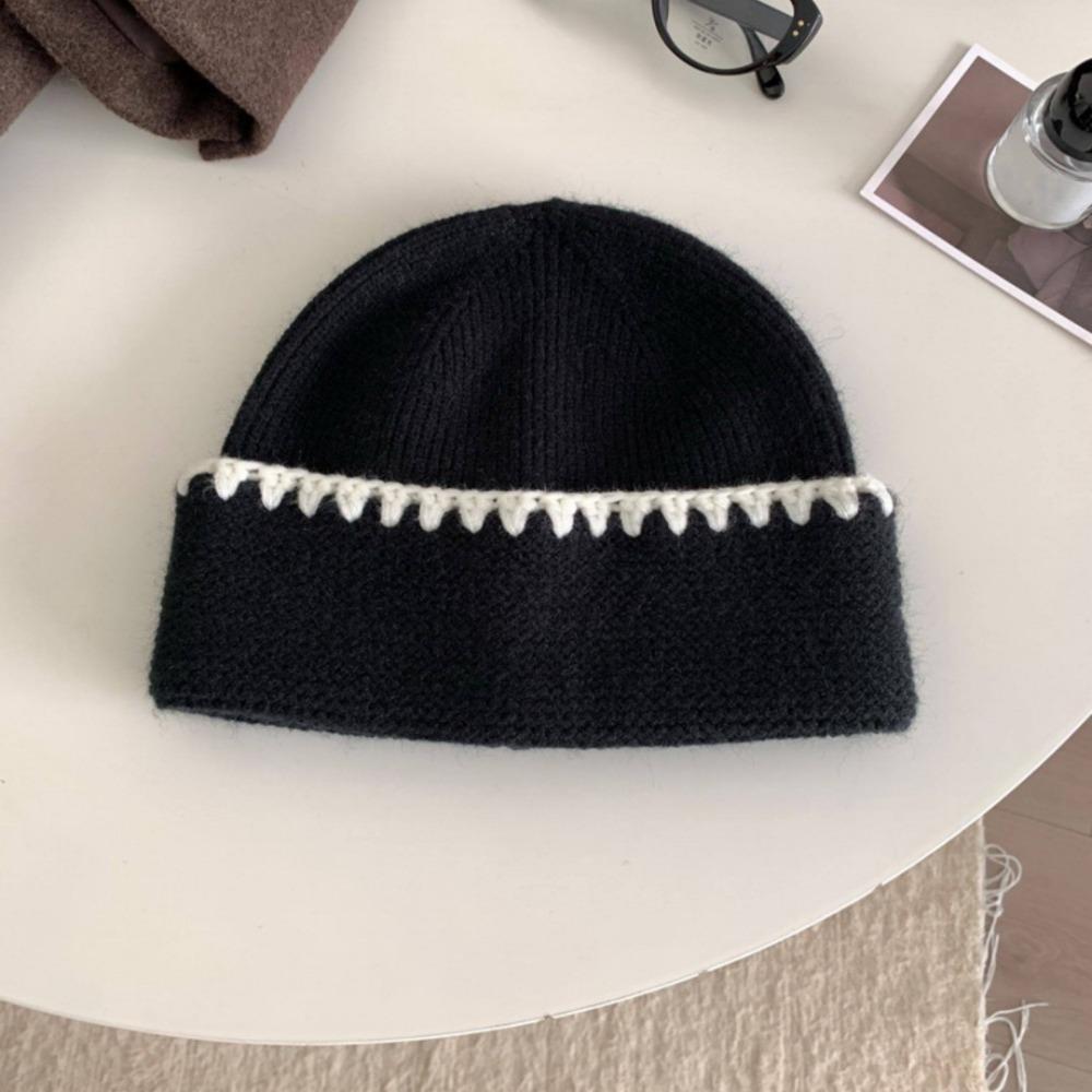 

Women s Fashion Ear Protection Warm Knitted Hat Simple Trendy Full Coverage Beanies Versatile Skull Cap Autumn Winter Outdoor чёрный