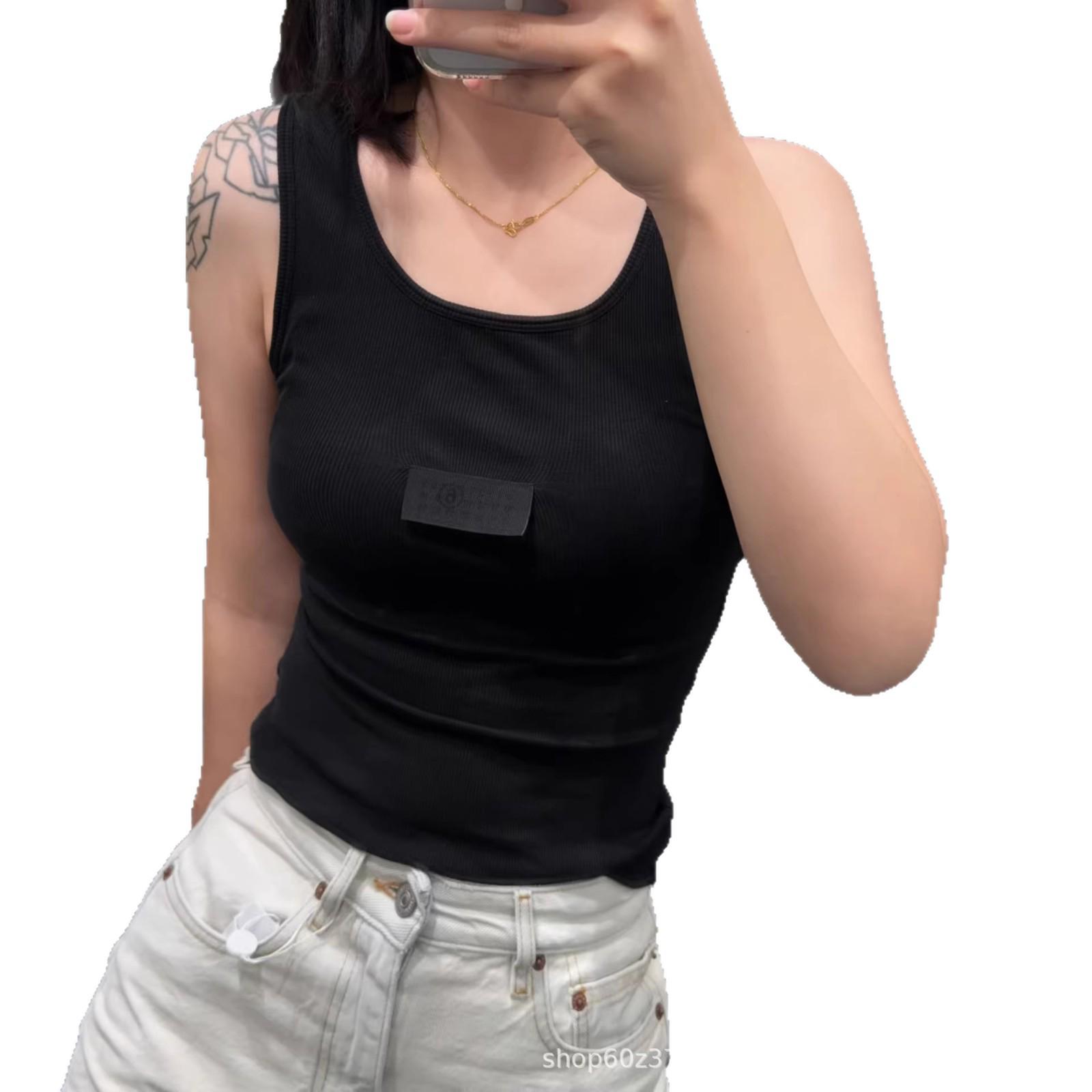 2026 Spring/Summer Women’s Minimalist Distressed Ribbed Tank Top with Micro-logo. Large