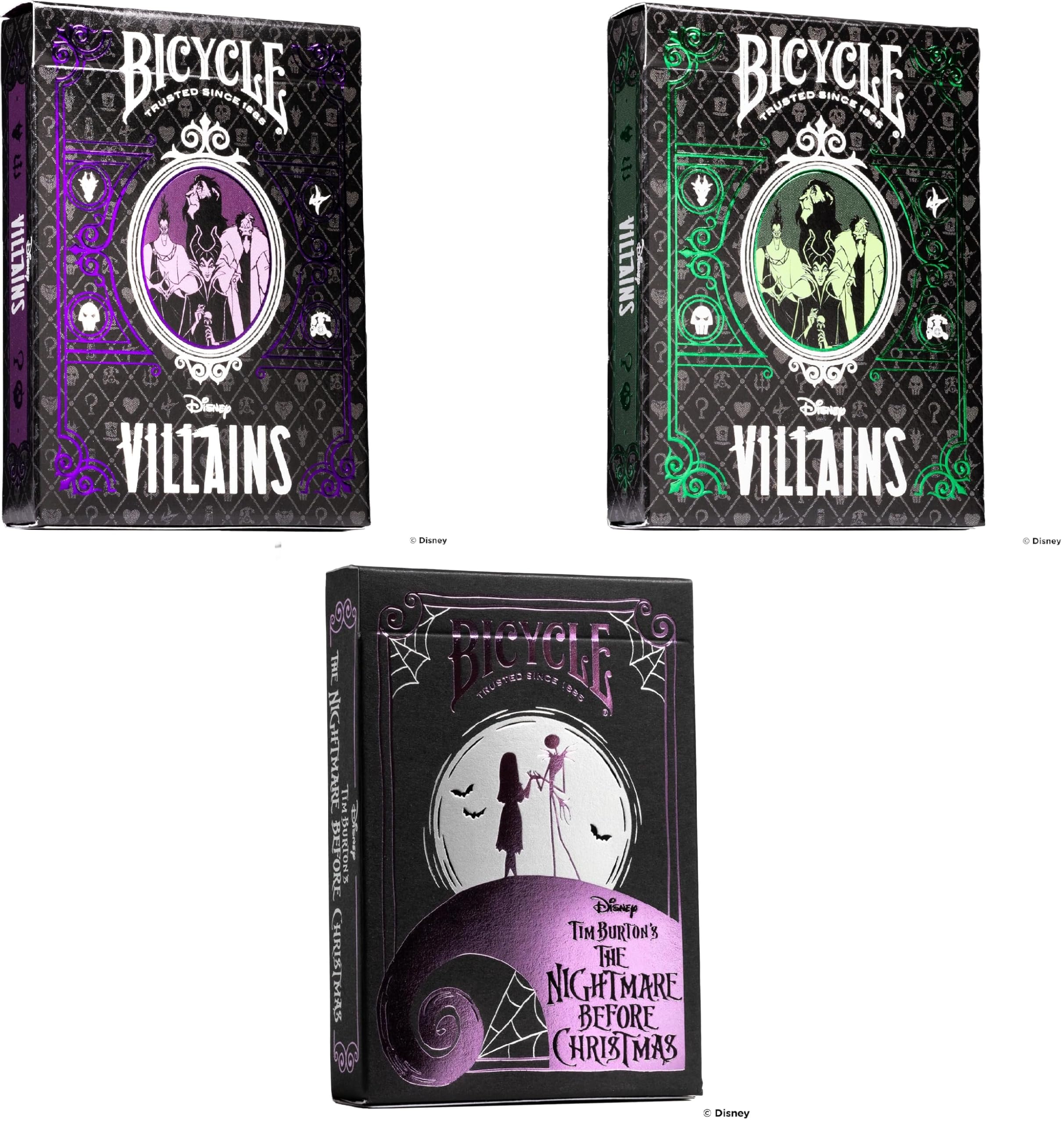 

Набор из 3 колод игральных карт Bicycle Disney: Disney Villains Green, Disney Villains Purple, Disney Nightmare Before Christmas фиолетовый