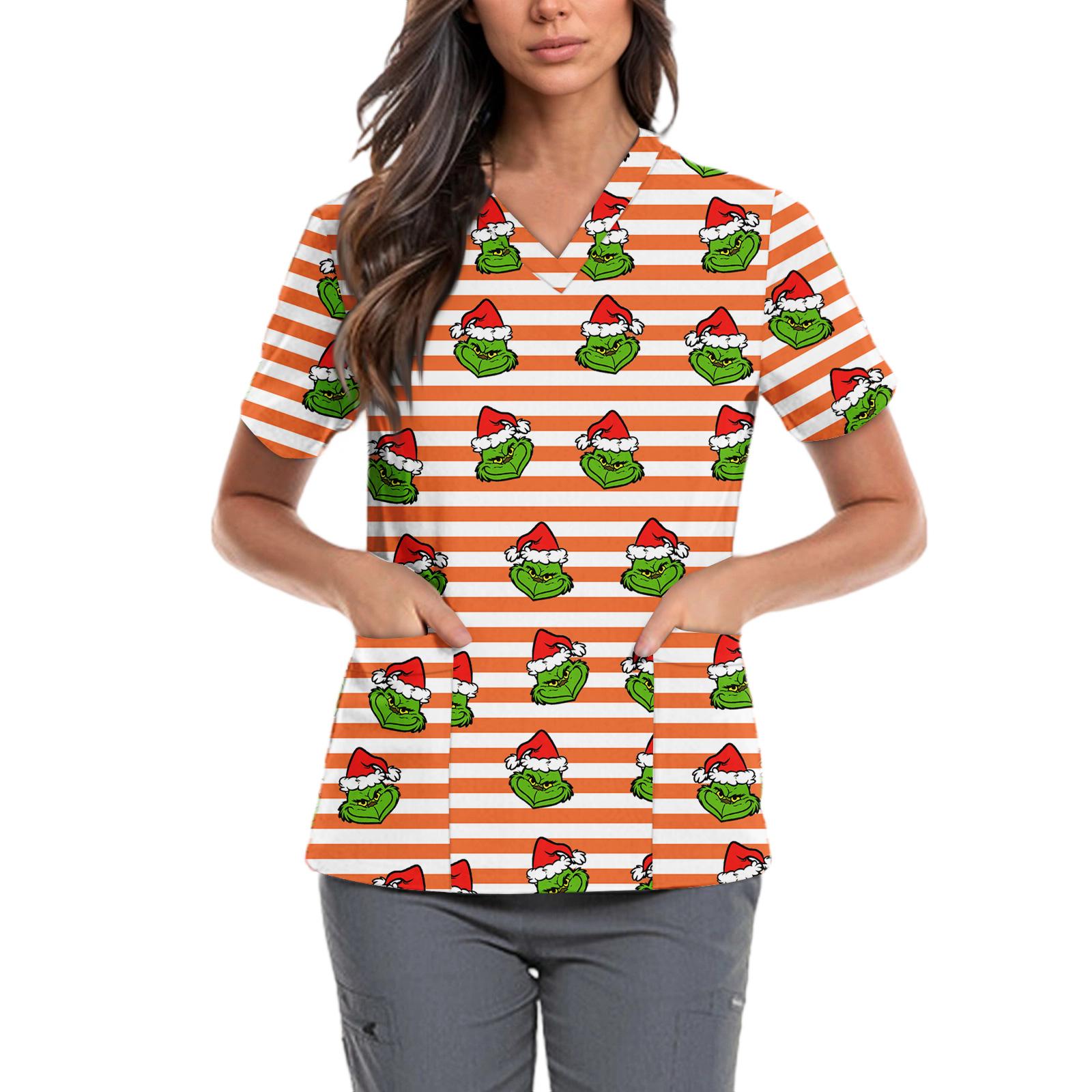 

Women s Cute Bow Printed Work Clothes V-neck Double Layer Pockets Basic Short Sleeve Top Pullover XL винний