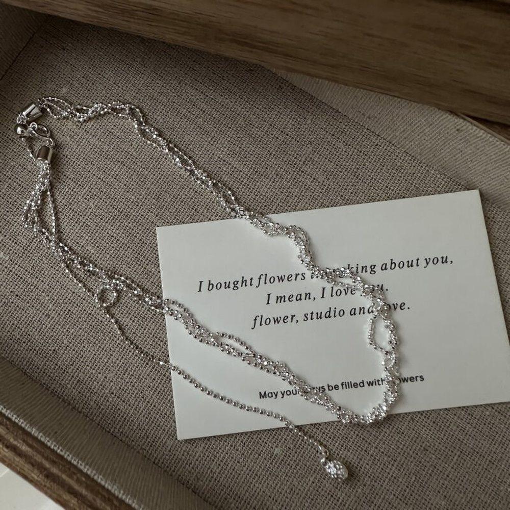 Women's 925 Silver Twisted Wave Long Chain Ball Necklace