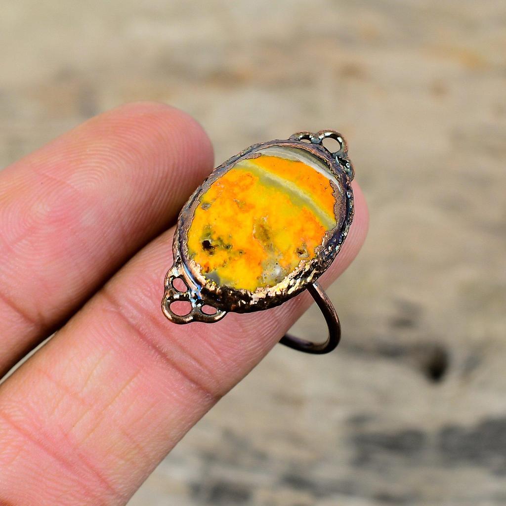 Bague en jaspe bourdon, bague en cuivre électroformé, bagues réglables, bague en pierre précieuse, bijoux électroformés, cadeau pour maman, bague avec pierre de naissance faite à la main