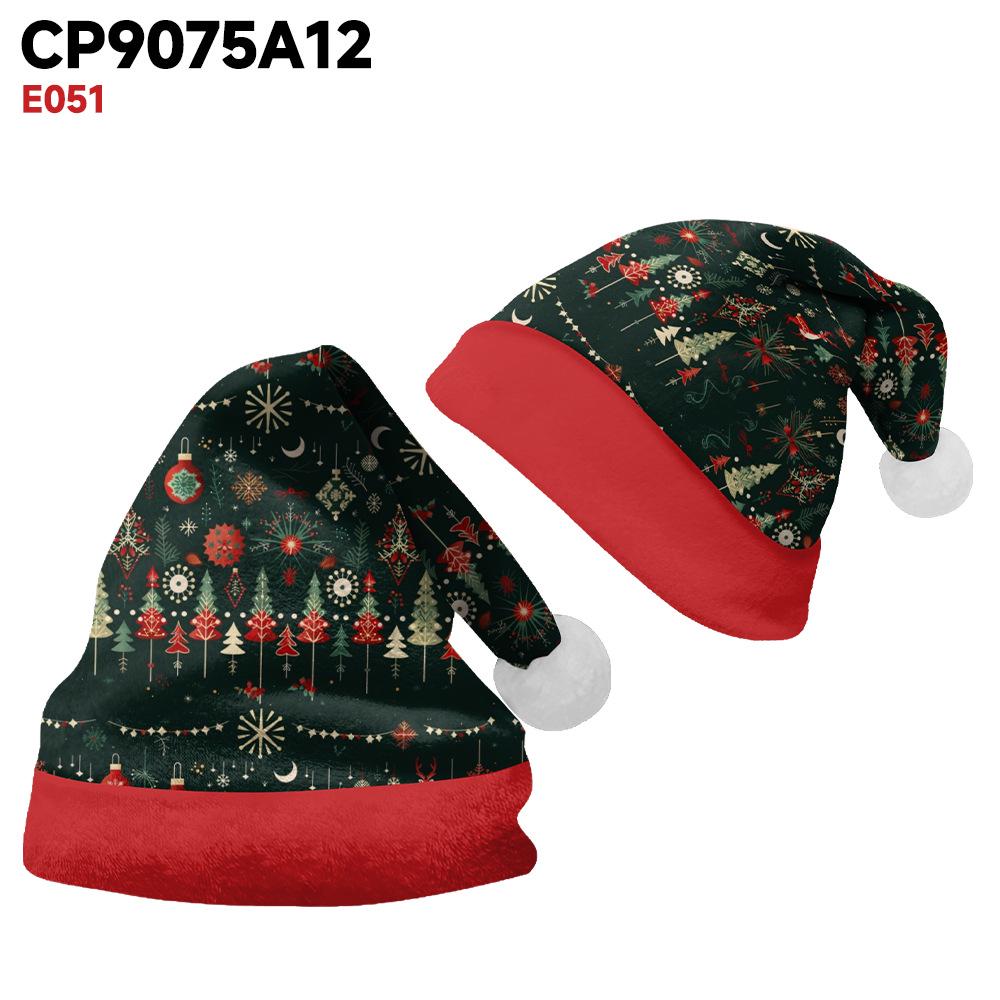 2024 Pluszowa Czapka Świąteczna z Nadrukiem Łosia dla Dorosłych i Dzieci - Podszyta Polarem, Dwustronna, z Dużym Rondem