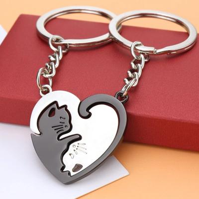 Keychain Heart Matching Cat Design Titanium Steel Keychain Pendant Bright Color Key Holder Bags Cars Wallets Accessories