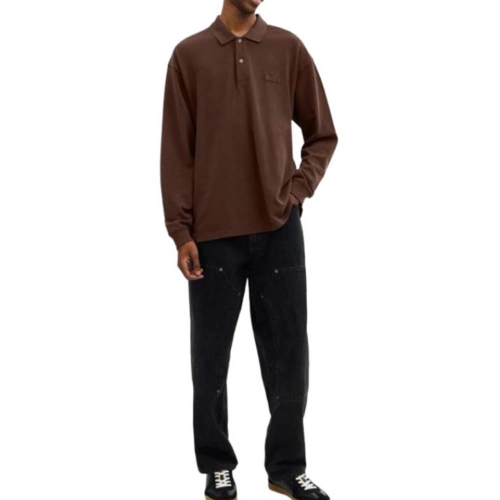 Coach FW25 Ribbed Cuff Long Sleeve Polo Shirt Men Tops CCQ18-BRN