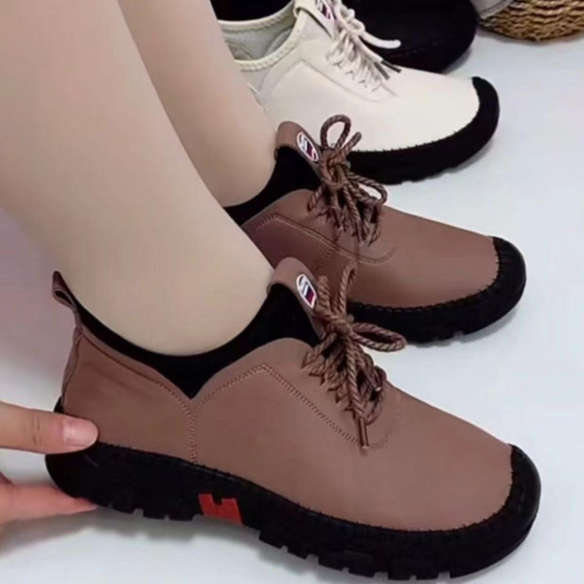 

Удобная верхняя часть, мягкая подошва, повседневная обувь для женщин, весенняя новинка, мягкая подошва, удобная для ходьбы, кожаная обувь 41 хаки