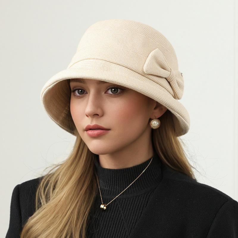 The New Women's Plaid Basin Hat In The Elderly Bucket Hat Autumn and Winter Warm Top Hat