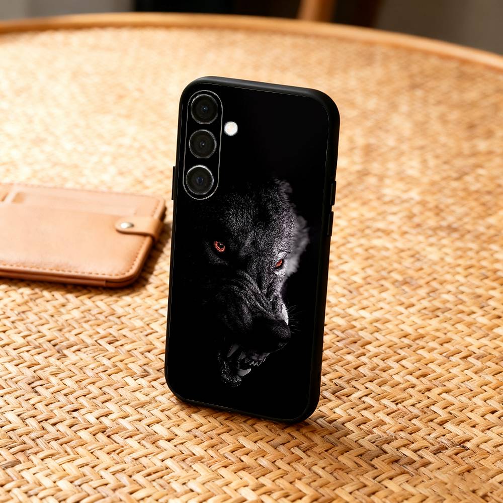 1pc Wolf Phone Case For Samsung A73,72,71,53,52,51,22,91,80, Soft Black Cover