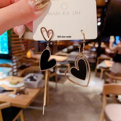 Asymmetric Heart Tassel Earrings - Korean Style Trendy Dangle Earrings