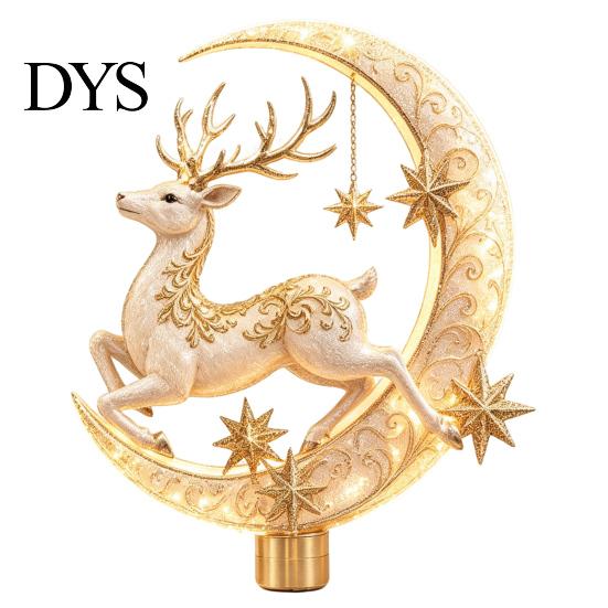 Dekoratives Mittelstück für Baum, beleuchteter Gedenk-Weihnachtsstern, Engel, Rotkehlchen, Rentier-Designs, Baumspitze Ornament Topper mit warmem Leuchten,
