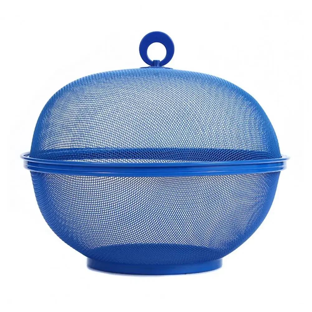 

Mesh Fruit Basket with Lid Large Capacity Food Grade Prevent Fly Stainless Steel Kitchen Drain Basket Vegetables Fruit Holders синій