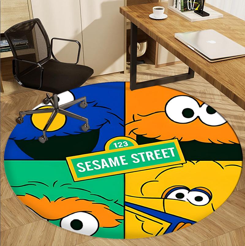 Sesame Street Pattern Round Rug, Indoor/Outdoor Mat, for Picnic, Gameroom, Bedroom, Office, Living Room, Home Decor Carpet, Birthday Gift