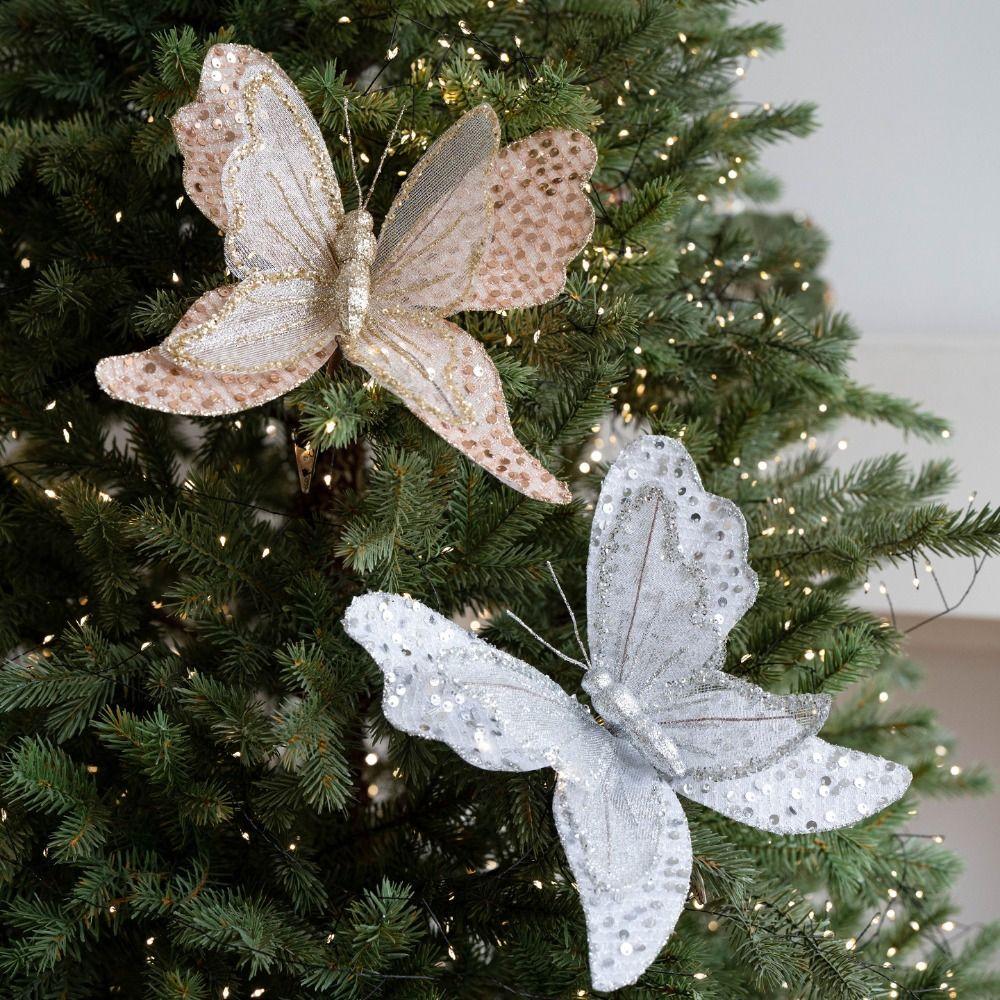 Sparkling Christmas Butterfly Ornament Lifelike Artificial Sequin Butterfly Artificial