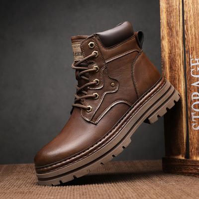 Ανδρικές Μπότες Αστραγάλου από Γνήσιο Δέρμα Στυλ με Στρογγυλή Μύτη Μπότες Εξωτερικού Χώρου Μοτοσικλέτας Ζεστές Χειμερινές Μπότες με Βελούδινη Γούνα για Άνδρες Άνετα Παπούτσια Πεζοπορίας