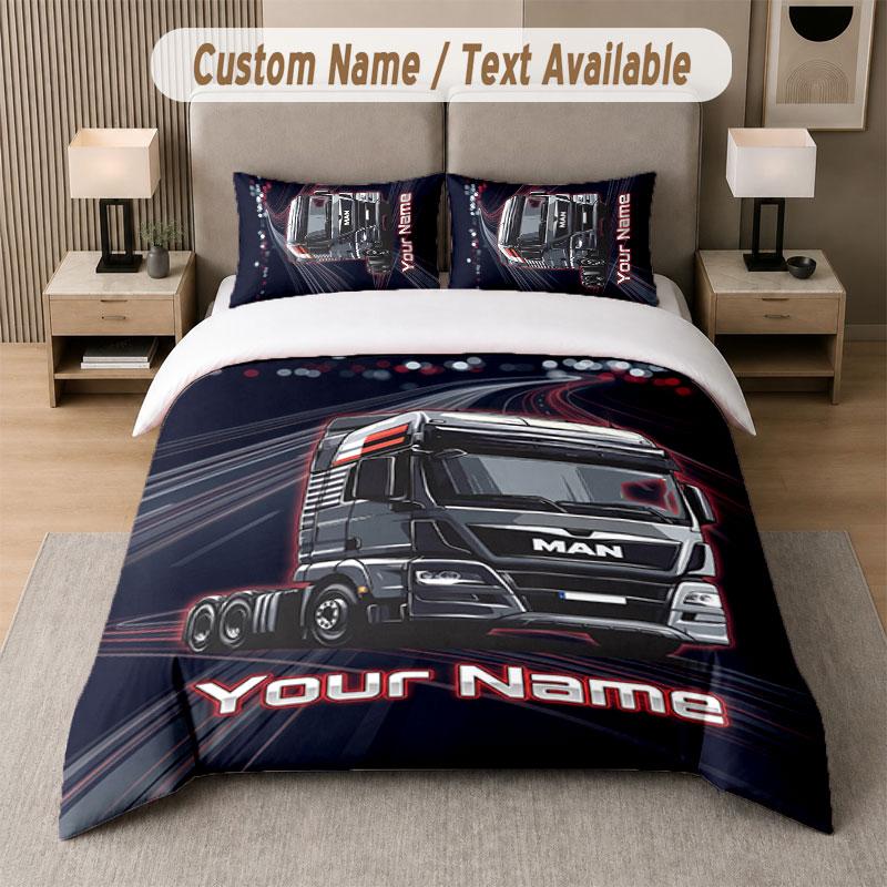Juego de Cama Personalizado Patrón Camión MAN, Imprimir Nombre Texto 1 Funda Nórdica más 2 Fundas de Almohada Textile para el Hogar
