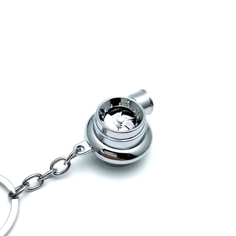 Chrome Metal Turbo Charger Keychain Keyring, No Plastic Spinning Compressor