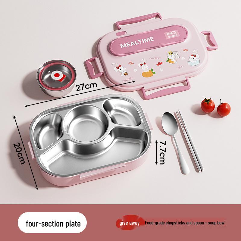 304 Stainless Steel Portable Insulated Lunch Box with Compartmented Lid, Large Capacity Bento Box for Students.