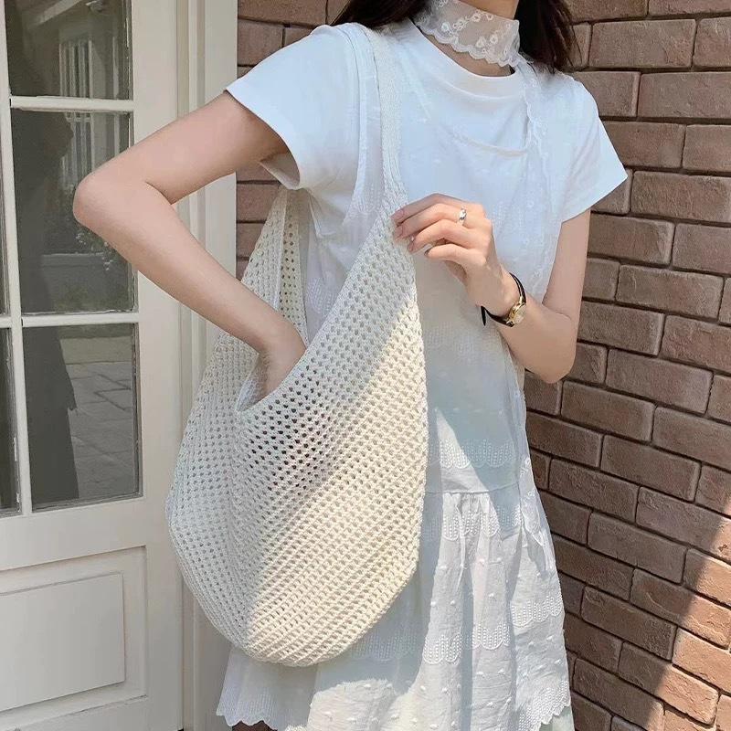 Casual college student large-capacity knitted bag women's summer popular shoulder bag tote bag
