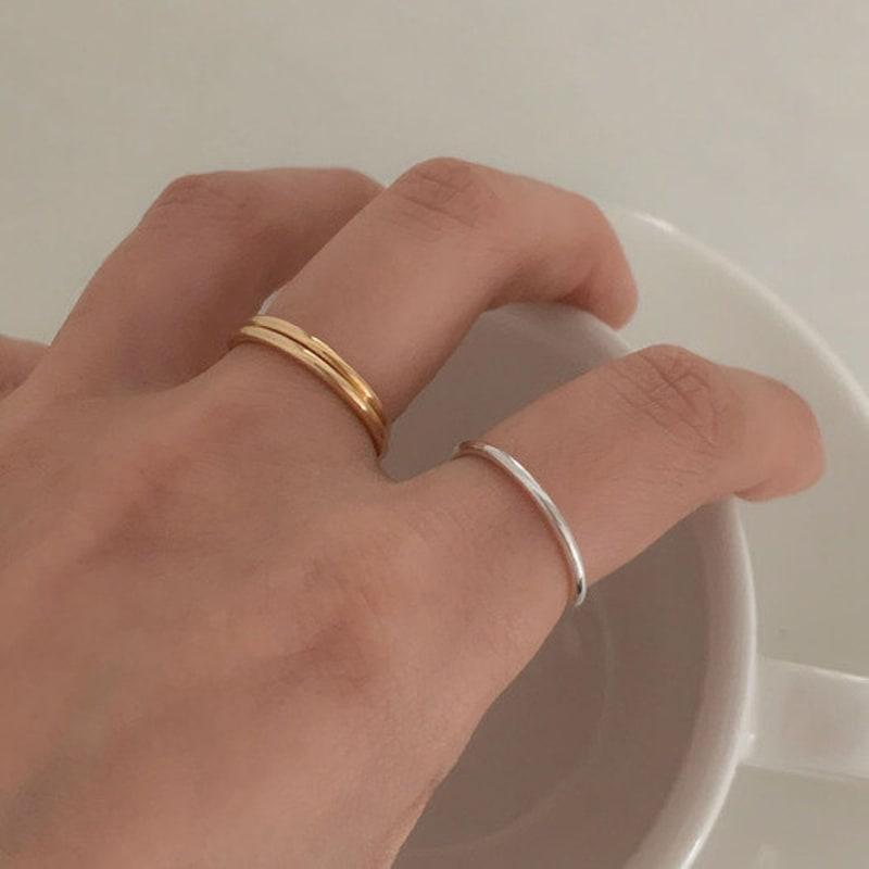 review [1+1] silver basic slim ring (2color)