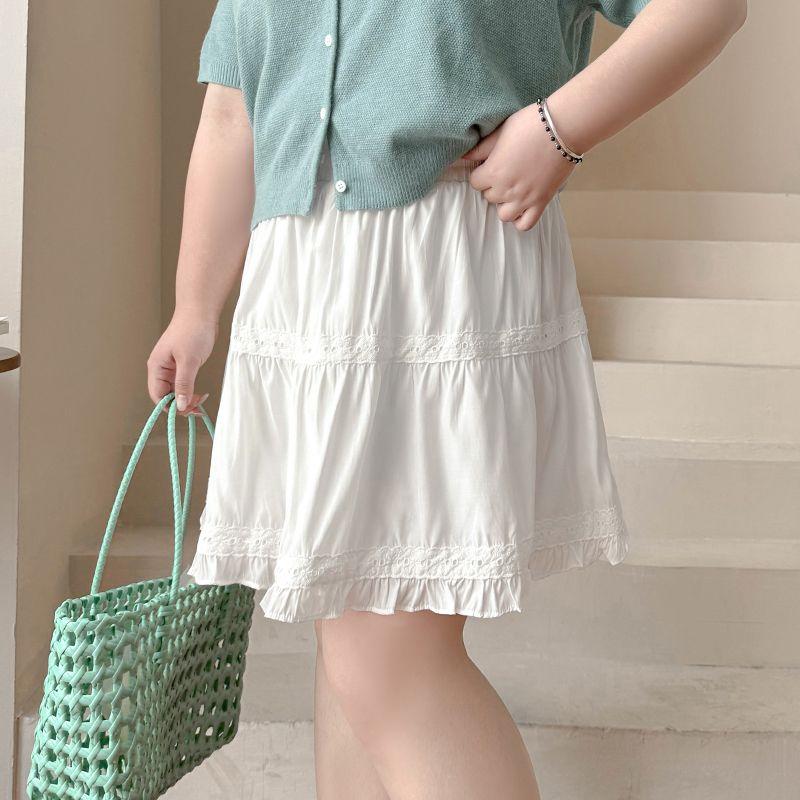 

Plus size women clothing [Ballet Style Short dress] Smart and Playful All-Match Summer Chubby Girl High Waist Lace Skirt Cheese White 7xl