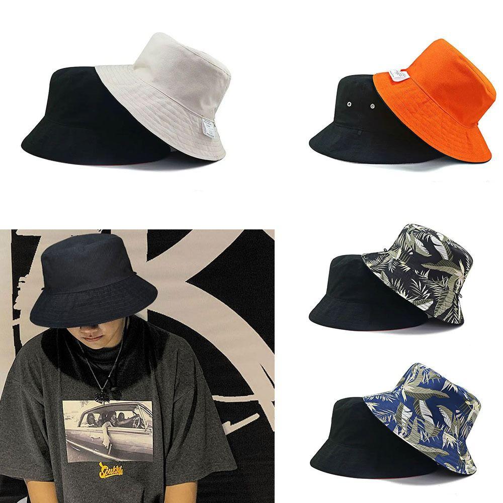 

Double-sided Beach Bucket Hat Cotton Basin Cap Retro Men Fisherman Hat Summer синій