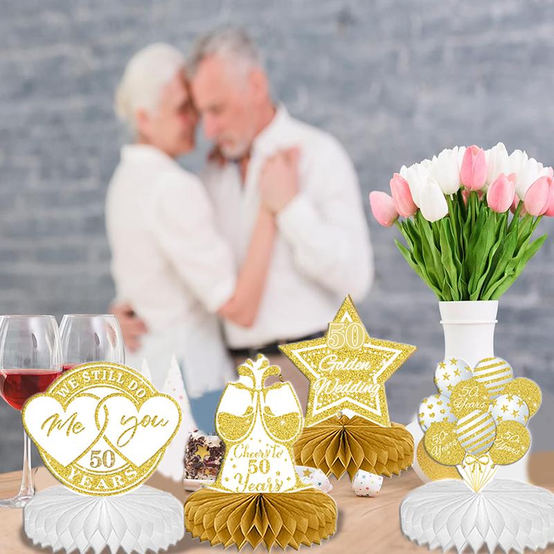 9 Pcs 50Th Anniversary Decorations, 50Th Wedding Anniversary Decorations 50Th Anniversary Honeycomb Centerpiece
