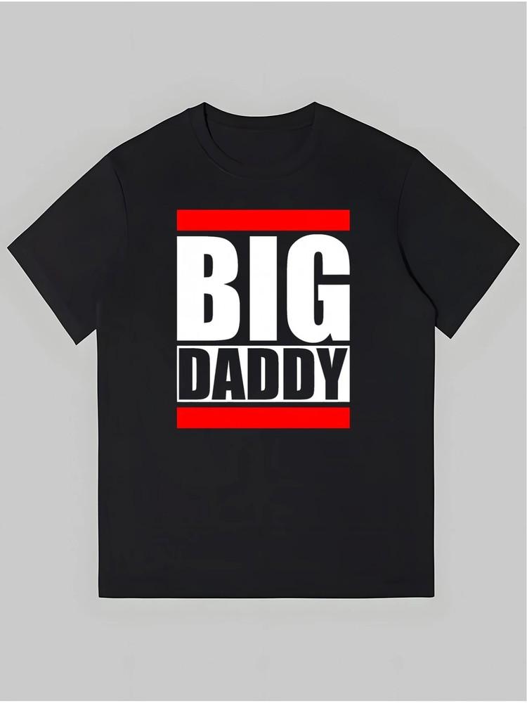 1pc Men s BIG DADDY Graphic Print Cotton T-Shirt - Black with White & Red Letter Unisex T-Shirt XXL