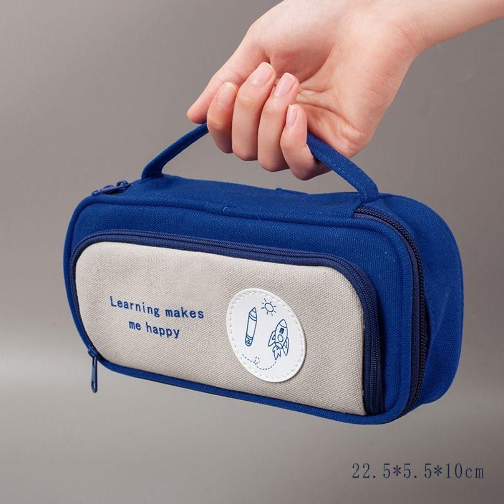 Cartoon Double-layer Pencil Bag Large Capacity Kids Stationery Bag Space Astronaut Pencil Case 2