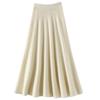 Women's High-Waist Mid-Length Wool Pleated A-Line Skirt for Autumn/Winter